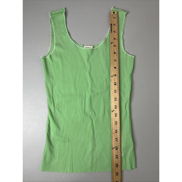 Tommy Jeans Y2K Ribbed Tank Top Scoop Neck Small Green Embroidered Logo Stretch - Picture 5 of 8